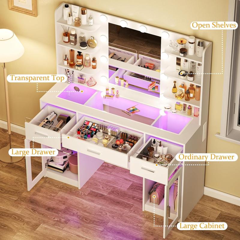Modern LED Vanity Desk with Mirror & Storage detail 5