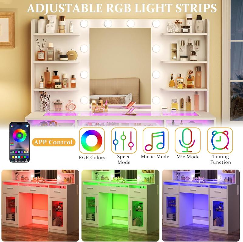 Modern LED Vanity Desk with Mirror & Storage detail 6