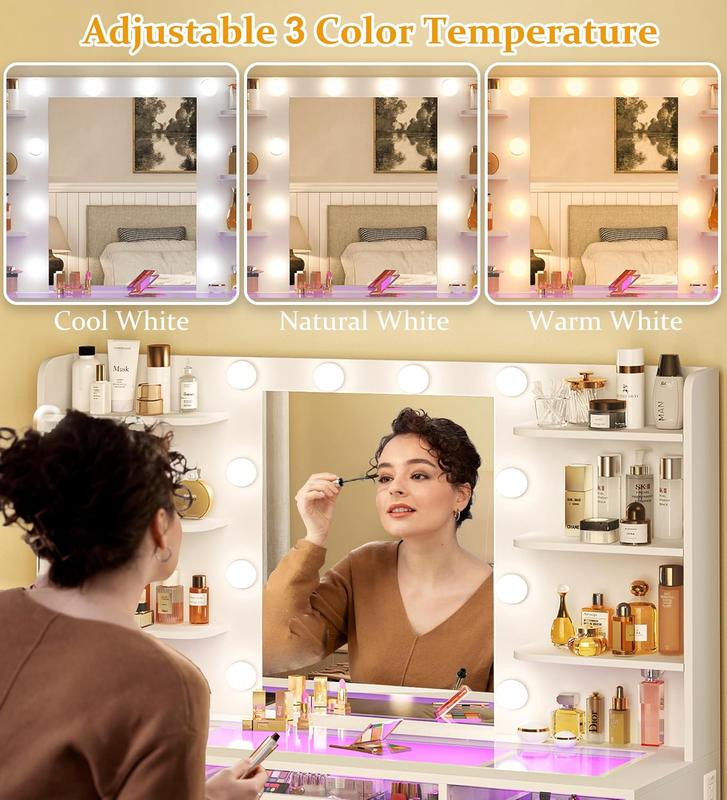 Modern LED Vanity Desk with Mirror & Storage detail 7