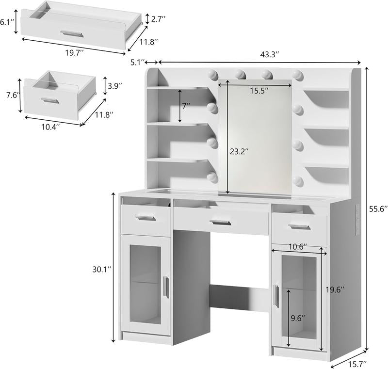 Modern LED Vanity Desk with Mirror & Storage detail 8