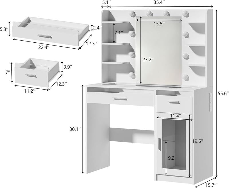 Modern LED Vanity Desk with Mirror & Storage detail 9